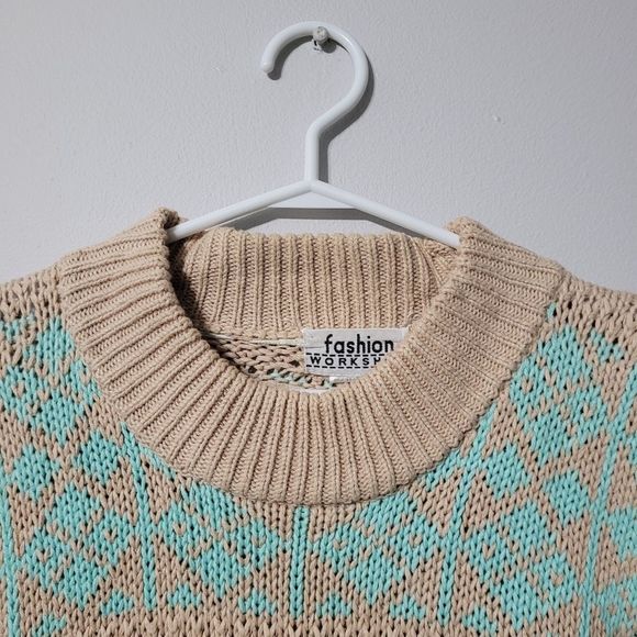 Vintage 80s grandpa style fair isle heavy knit pullover sweater - Picture 4 of 12